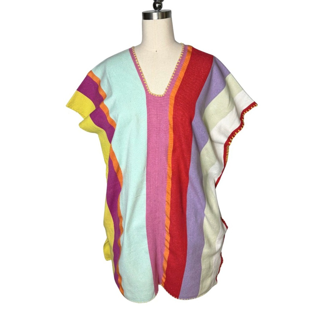 Pippa Holt No. 613‎ Mini Kaftan Multicolor Striped Cotton Cover Up Dress OS